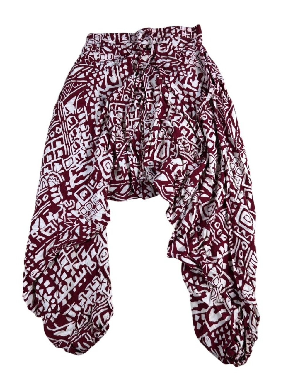 Buddha Pants Women's XXS The Savannah Pants Red White Geometric Cotton Harem